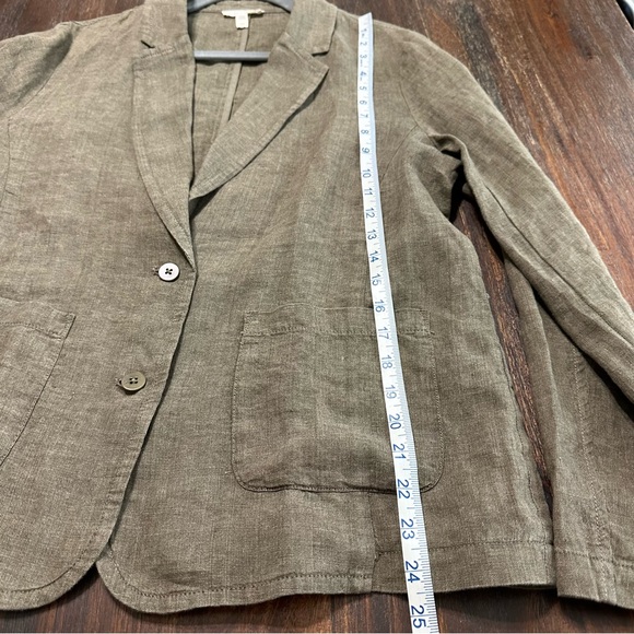 Eileen Fisher Dark Green 100% Linen 2 button pocket blazer no lining M RN 78121 - Picture 12 of 13